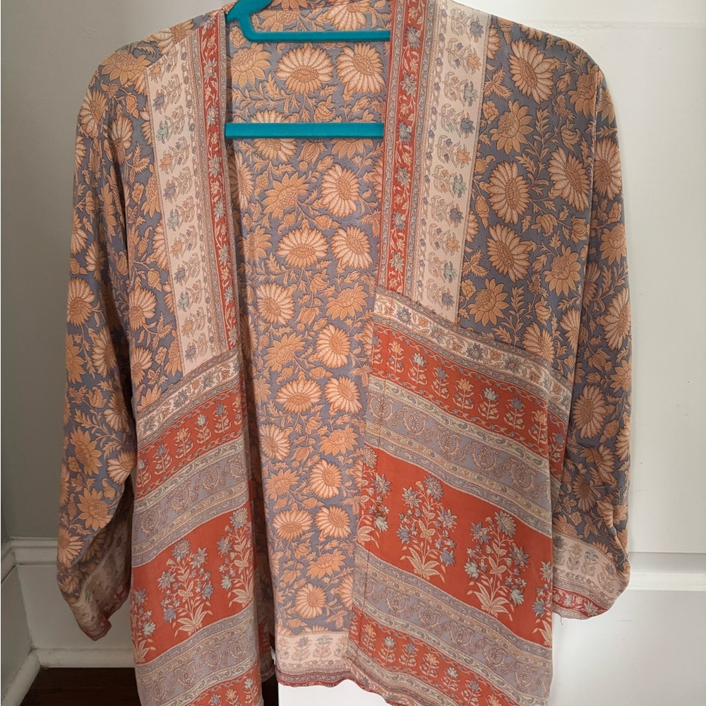 Johnny Was Orange and Cream Blouse with Intricate Patterns